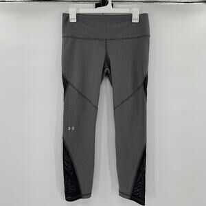 Under Armour Leggings Womens Large Heat Gear Gray Black Mesh Vent Active Yoga